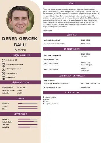 İç Mimar Cv Örnekleri cv indir